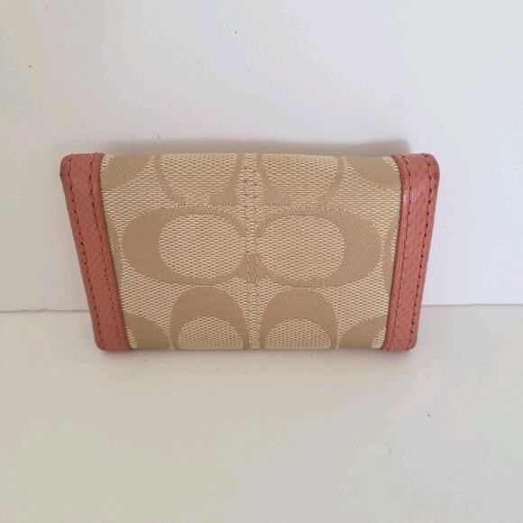 Coach Wallet Key Charm Case Holder Tan Pink Canvas Leather Logo - Picture 2 of 10